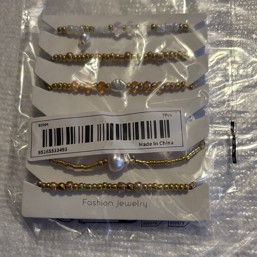 Gold and Pearl Beaded Bracelet Set